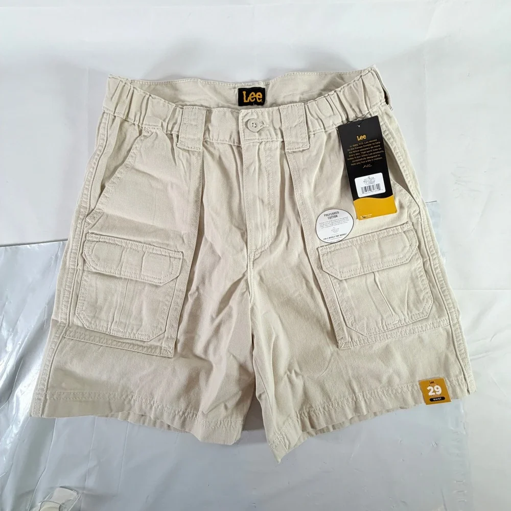 Lee Side Elastic Cargo Shorts Mens 29 City Beige 7.5 Inseam Cotton‎ NWT